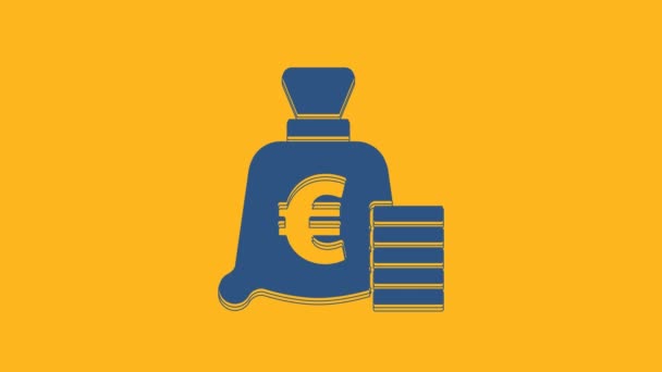 Blue Coin Money Euro Symbol Icon Isolated Orange Background Banking — Video Stock