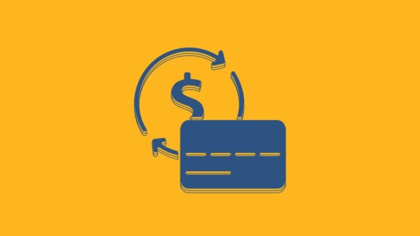 Ícone Cartão Crédito Azul Isolado Fundo Laranja Pagamento Online Retirada — Vídeo de Stock