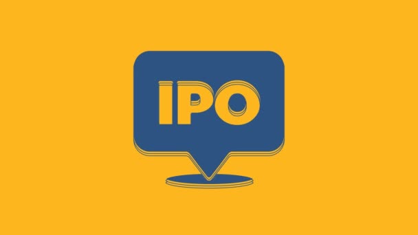 Blue Ipo オレンジの背景に隔離された最初の公募または株式市場の起動アイコン 4Kビデオモーショングラフィックアニメーション — ストック動画