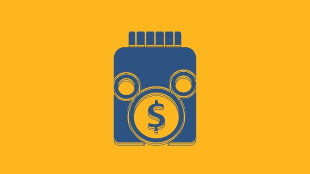 Blue Glass Money Jar Coin Icon Isolated Orange Background Icon — Vídeos de Stock