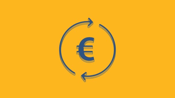 Blue Coin Money Euro Symbol Icon Isolated Orange Background Banking — Wideo stockowe