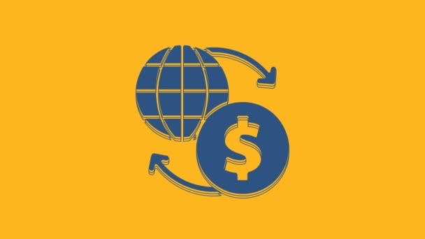 Blue Money Exchange Icon Isolated Orange Background Euro Dollar Cash — Stockvideo