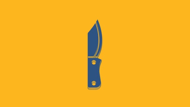 Blue Military Knife Icon Isolated Orange Background Video Motion Graphic — Vídeos de Stock