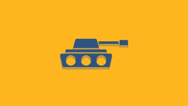 Blue Military Tank Icon Isolated Orange Background Video Motion Graphic — стоковое видео