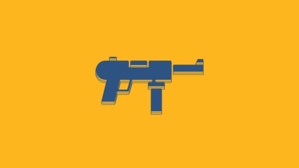 Blue Submachine Gun Grease Gun Icon Isolated Orange Background Video — Stok video