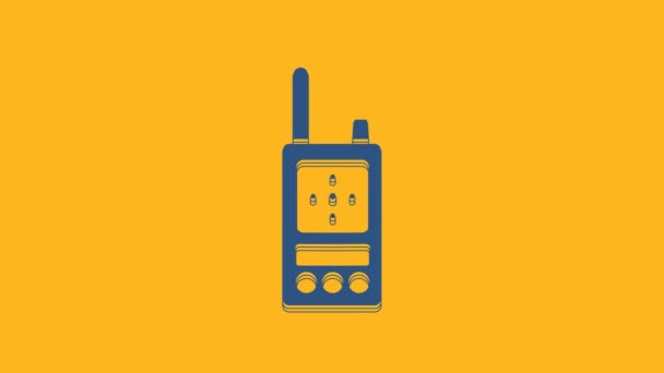 Blue Walkie Talkie Icon Isolated Orange Background Portable Radio Transmitter — стоковое видео
