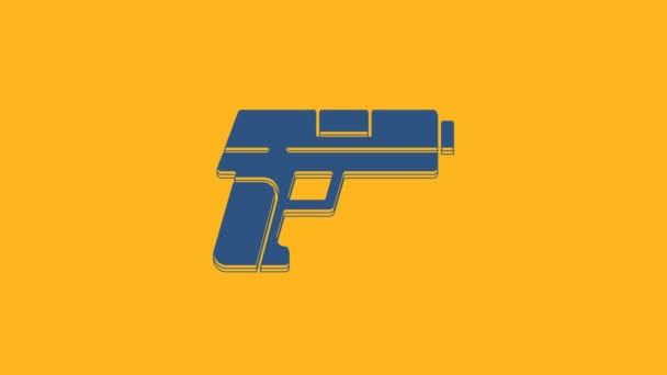 Голубой Пистолет Значок Оружия Оранжевом Фоне Полиция Военный Пистолет Небольшое — стоковое видео