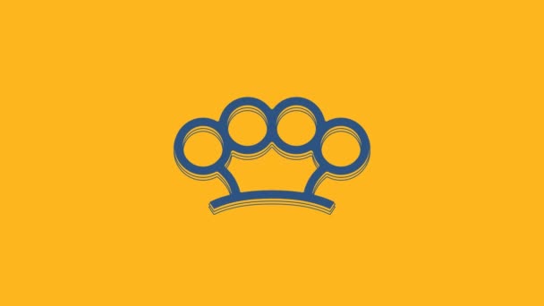 Blue Brass Knuckles Icon Isolated Orange Background Video Motion Graphic — Vídeo de stock