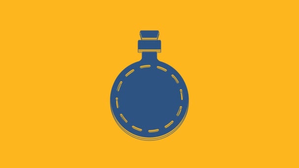 Blue Canteen Water Bottle Icon Isolated Orange Background Tourist Flask — ストック動画