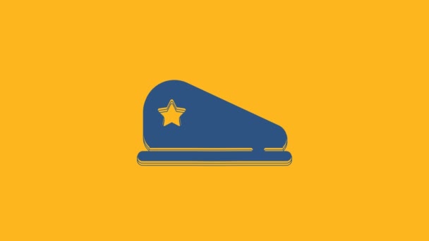 Icono Azul Boina Militar Aislado Sobre Fondo Naranja Soldados Gorra — Vídeos de Stock