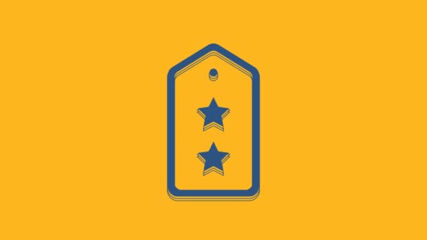 Blue Military Rank Icon Isolated Orange Background Military Badge Sign — Vídeo de Stock