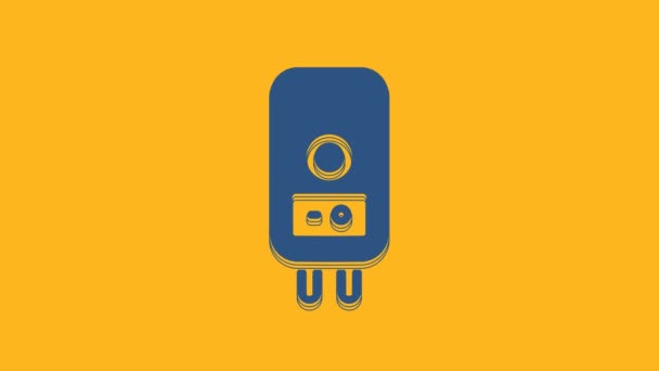 Blue Electric Boiler Heating Water Icon Isolated Orange Background Video — Vídeos de Stock