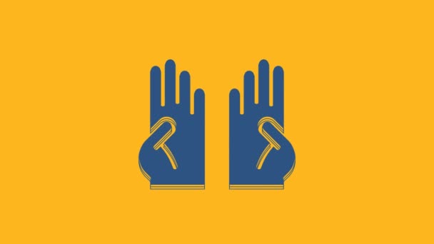 Ikona Rękawic Blue Rubber Pomarańczowym Tle Lateksowy Znak Ochrony Dłoni — Wideo stockowe