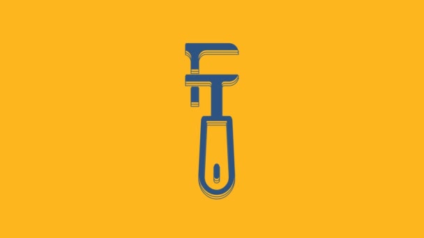 Blue Pipe Adjustable Wrench Icon Isolated Orange Background Video Motion — Stock video
