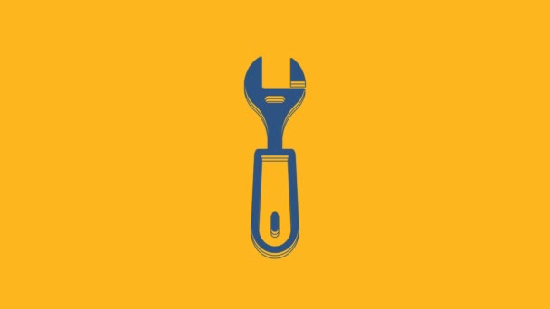 Blue Wrench Spanner Icon Isolated Orange Background Video Motion Graphic — Stock videók