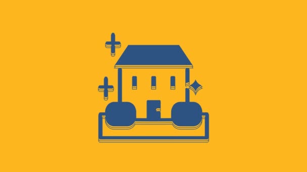 Koncepcja Usługi Sprzątania Blue Home Ikona Izolowana Pomarańczowym Tle Budynek — Wideo stockowe