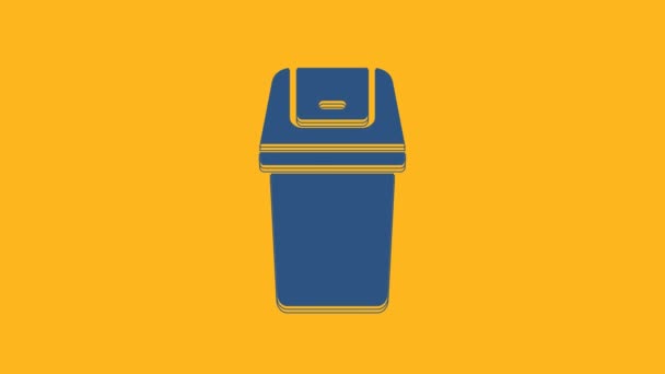Blue Trash Can Icon Isolated Orange Background Garbage Bin Sign — Stock Video