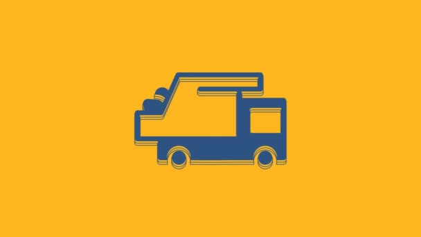 Icona Del Camion Della Spazzatura Blu Isolata Sfondo Arancione Animazione — Video Stock