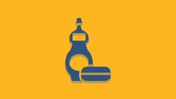 Blue Dishwashing Liquid Bottle Icon Isolated Orange Background Liquid Detergent — Stockvideo