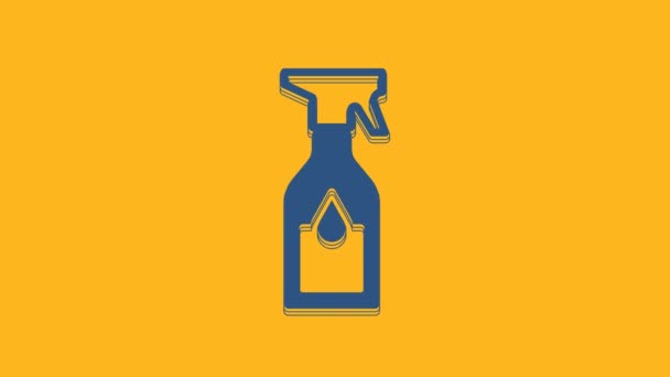 Синяя Бутылка Спреем Чистки Значком Моющей Жидкости Оранжевом Фоне Видеографическая — стоковое видео