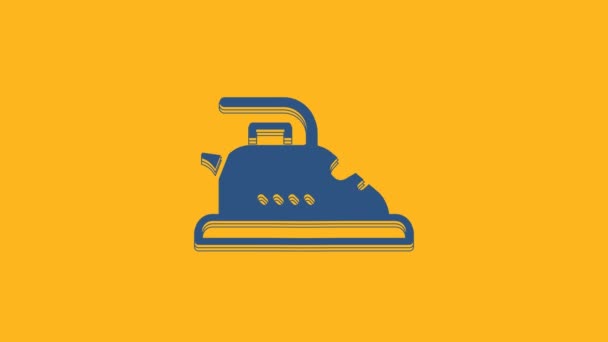 Blue Electric Iron Icon Isolated Orange Background Steam Iron Video — Vídeo de Stock