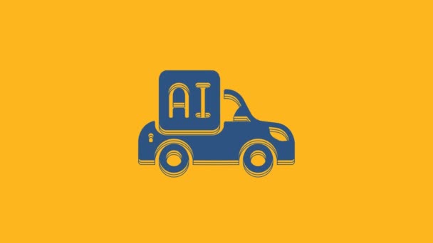 Blaues Smart Car Symbol Für Autonome Künstliche Intelligenz Auf Orangefarbenem — Stockvideo