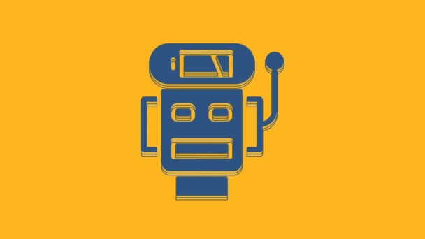 Blue Robot Low Battery Charge Icon Isolated Orange Background Artificial — Vídeo de Stock
