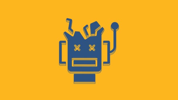 Blue Broken Robot Icon Isolated Orange Background Artificial Intelligence Machine — Stockvideo