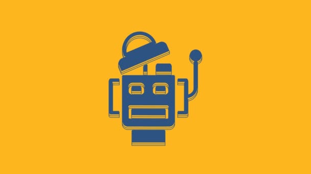 Blå Robot Ikon Isolerad Orange Bakgrund Artificiell Intelligens Maskininlärning Datormoln — Stockvideo