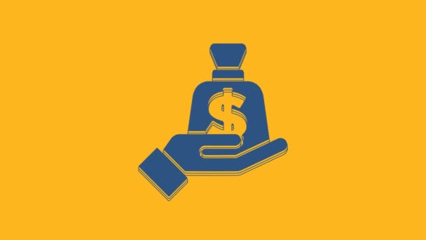 Blue Money Hand Icon Isolated Orange Background Insurance Concept Security — Wideo stockowe