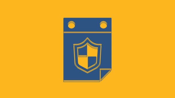 Blue Calendar Shield Icon Isolated Orange Background Insurance Concept Guard — 图库视频影像