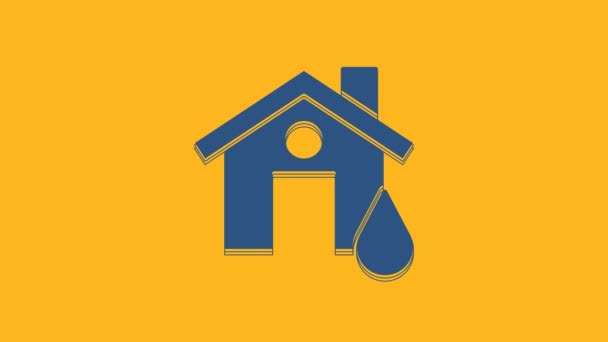 Blaues Haus Flut Symbol Isoliert Auf Orangefarbenem Hintergrund Hausfluten Unter — Stockvideo