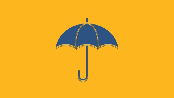 Blå Paraply Ikon Isolerad Orange Bakgrund Försäkringskoncept Vattentät Ikon Skydd — Stockvideo