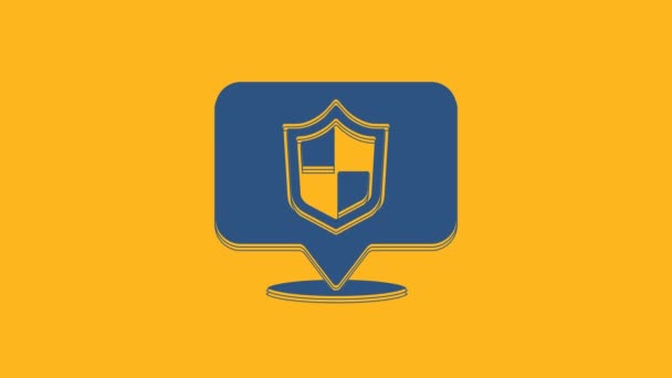 Blue Location Shield Icon Isolated Orange Background Insurance Concept Guard — 图库视频影像