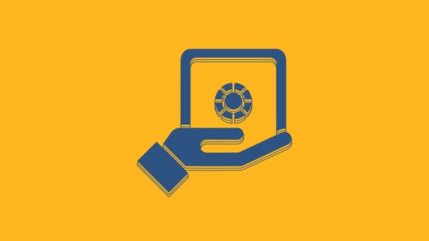 Blue Safe Hand Icon Isolated Orange Background Insurance Concept Security — Stock videók