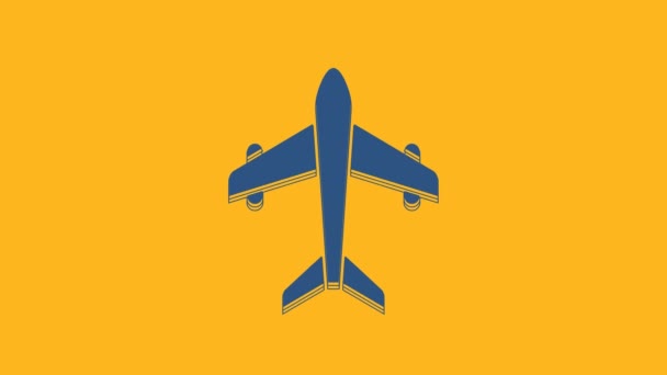 Значок Blue Plane Выделен Оранжевом Фоне Летит Самолет Страховка Авиалайнера — стоковое видео