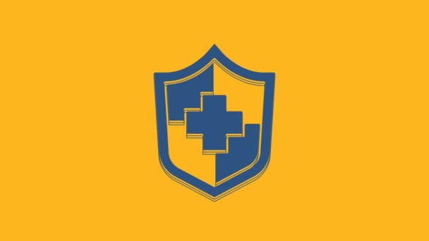 Blue Life Insurance Shield Icon Isolated Orange Background Security Safety — Stock Video