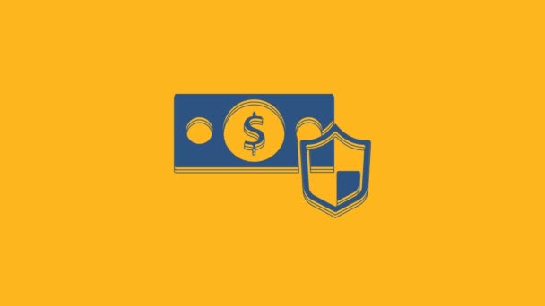 Blue Money Shield Icon Isolated Orange Background Insurance Concept Security — Vídeo de Stock