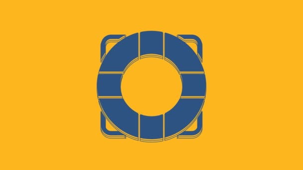 Blue Lifebuoy Icon Isolated Orange Background Lifebelt Symbol Video Motion — Stockvideo