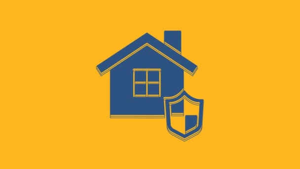 Modrý Dům Ikonou Štítu Izolované Oranžovém Pozadí Pojištění Zabezpečení Bezpečnost — Stock video