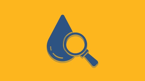 Blue Drop Magnifying Glass Icon Isolated Orange Background Video Motion — Vídeo de stock
