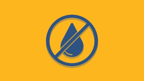 Blue Water Csepp Tiltott Ikon Elszigetelt Narancs Alapon Nincs Vízjel — Stock videók