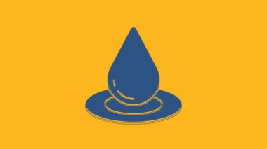 Blue Water drop icon isolated on orange background. 4K Video motion graphic animation .