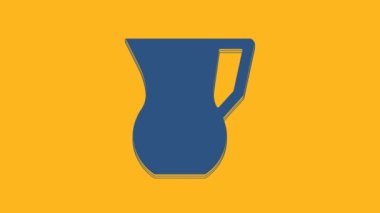 Blue Jug glass with water icon isolated on orange background. Kettle for water. Glass decanter with drinking water. 4K Video motion graphic animation .