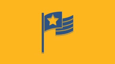 Blue American flag icon isolated on orange background. Flag of USA. United States of America. 4K Video motion graphic animation .