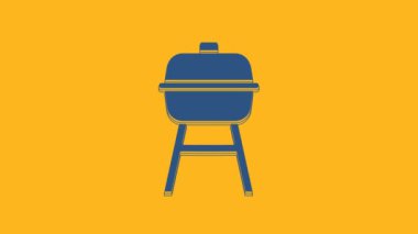 Blue Barbecue grill icon isolated on orange background. BBQ grill party. 4K Video motion graphic animation .