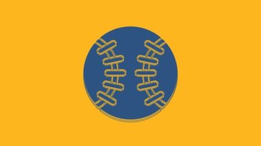 Blue Baseball ball icon isolated on orange background. 4K Video motion graphic animation .