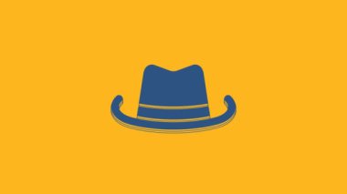 Blue Western cowboy hat icon isolated on orange background. 4K Video motion graphic animation .