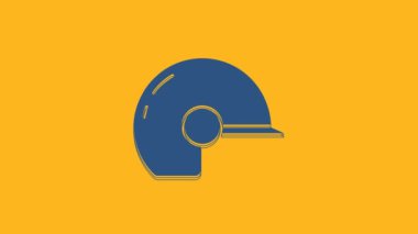 Blue Baseball helmet icon isolated on orange background. 4K Video motion graphic animation .
