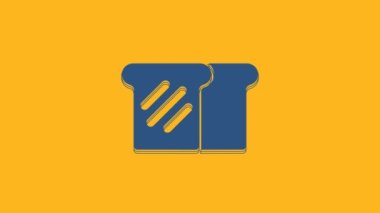 Blue Bread toast for sandwich piece of roasted crouton icon isolated on orange background. Lunch, dinner, breakfast snack. 4K Video motion graphic animation .